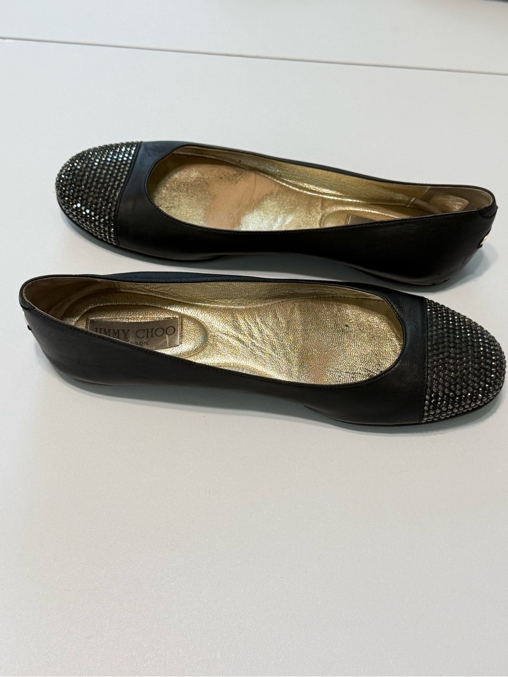 Jimmy Choo Black Studded Crystal Embellished Cap Toe Ballet Flats Size 7